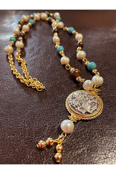 THİNBLACK Pearl Necklace - Natural Stone Detailed