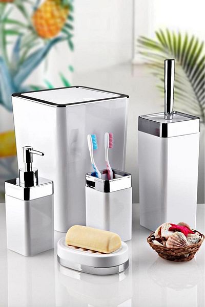 Trend Banyo Mutfak طقم حمام 5 قطع أبيض فضي