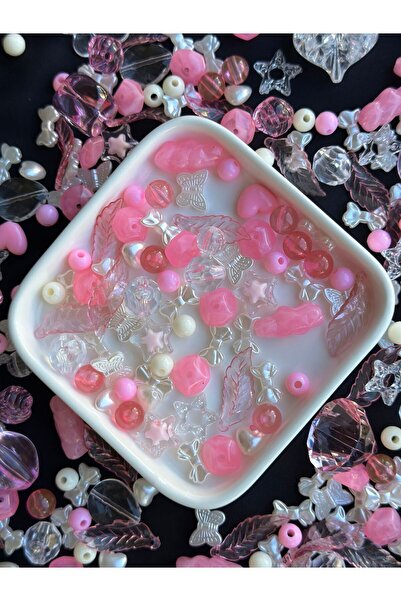 Bijumix Aksesuar 40 Adet Pembe Şeffaf Karışık Figürlü Plastik Boncuk