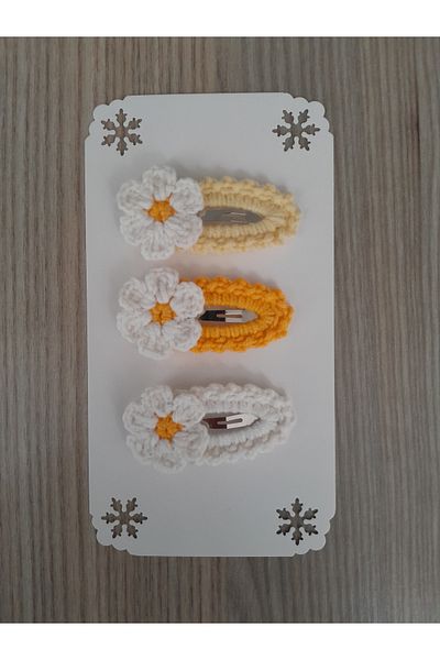 Accessories Cataramă pentru bebeluși și copii Daisy Figured - Set tricotat manual din 3 piese cu dispozitive de fixare