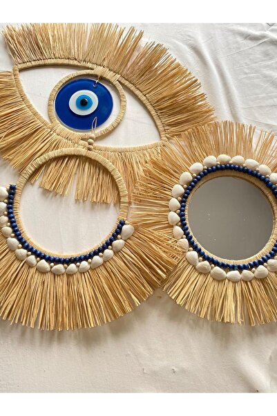 Genel Markalar EL YAPIMI DUVAR PANOSU RAFYA AYNA RAFYA DUVAR SÜSÜ NAZARLIK KA...