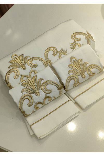 incisecrethome 6 Piece Cotton Satin Duvet Cover Set - Maraş Work Gold and Silver Glitter Embroidered