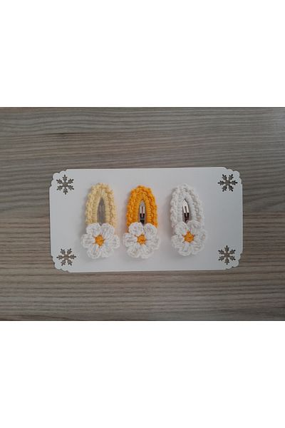 Accessories Cataramă pentru bebeluși și copii Daisy Figured - Set tricotat manual din 3 piese cu dispozitive de fixare