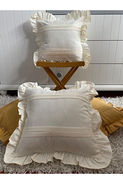 Hayalperest وسادة رمي من الكتان مزركشة مقاس 40*40 لون كريمي 1 زوج