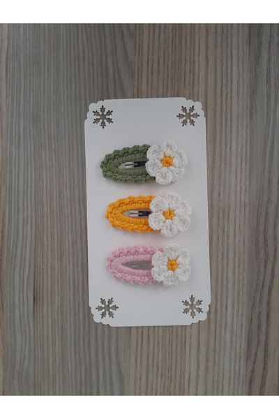 Accessories Cataramă pentru bebeluși și copii Daisy Figured - Set tricotat manual din 3 piese cu dispozitive de fixare