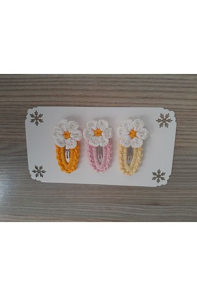 Accessories Cataramă pentru bebeluși și copii Daisy Figured - Set tricotat manual din 3 piese cu dispozitive de fixare