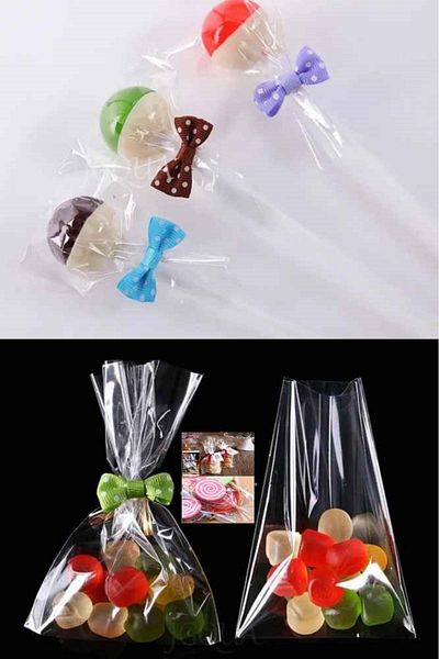 FUKARAOĞLU POŞETÇİ Shiny Tape-Free Transparent Gelatin - Cookie Accessory Bag 6x12cm 50 Pieces