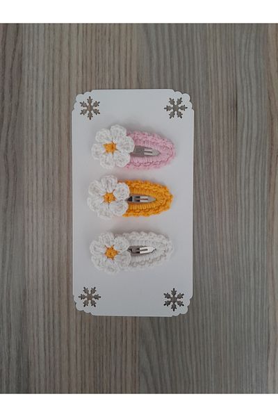 Accessories Βρεφική και παιδική αγκράφα με φιγούρα μαργαρίτας - Πλεκτό σετ 3 τεμαχίων με κουμπωτά