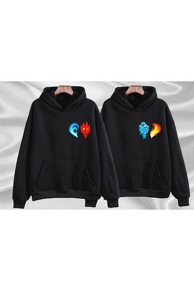 swOzz Fire and Water Printed Special Design 2 Pieces Lover Combination Couple Sweatshirts