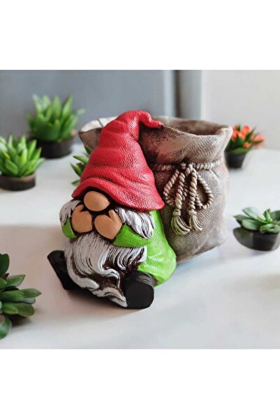Atölye Dekupaj Çuvallı Gnome Cüce Saksı