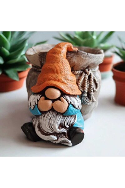 Atölye Dekupaj Çuvallı Gnome Cüce Saksı