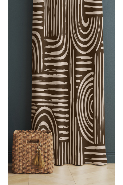 ALAMODECOR Iskandinav Model Rengi Geometrik Etnik Desenli Baskılı Fon Perde (...