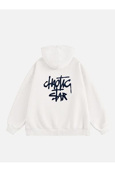 Mad&Calf Хаотичен звезден принт - Дамски суитшърт от полар с качулка, голям размер