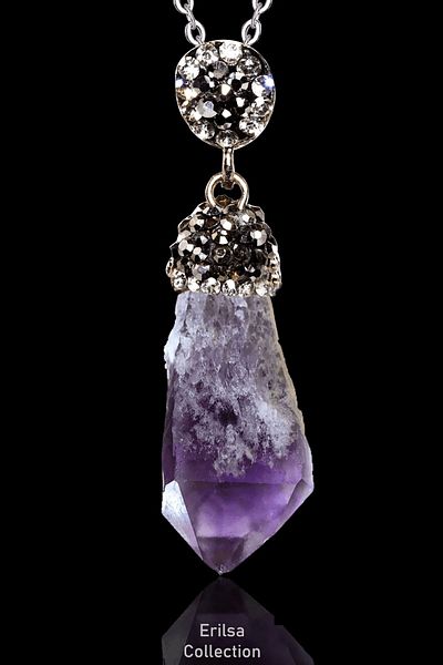 Tesbih Atölyesi Raw Unprocessed Certified Zircon and Amethyst Stone Necklace