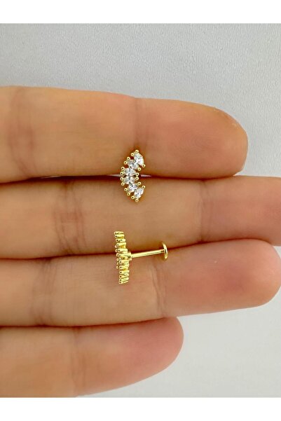 Arescollection ZİRKON TAŞLI 1 ADET ÖNDEN TAKMALI ARKASI DÜZ TRAGUS HELİX KIKIRDAK CONCH UYUMLU PİERCİNG