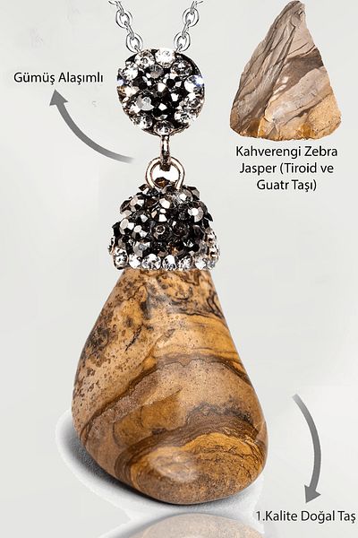 Tesbih Atölyesi Zircon Stone Tumbled Brown Zebra Jasper Necklace - Certified