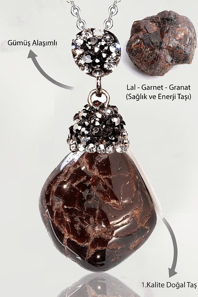 Tesbih Atölyesi Lal Garnet Granate Stone - Raw Unprocessed Necklace with Zircon Stone