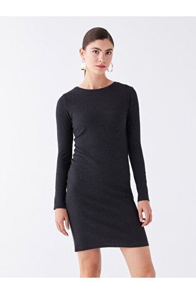 LC Waikiki Γυναικείο Φόρεμα - Crew Neck, Μασίφ, Μακρύ μανίκι