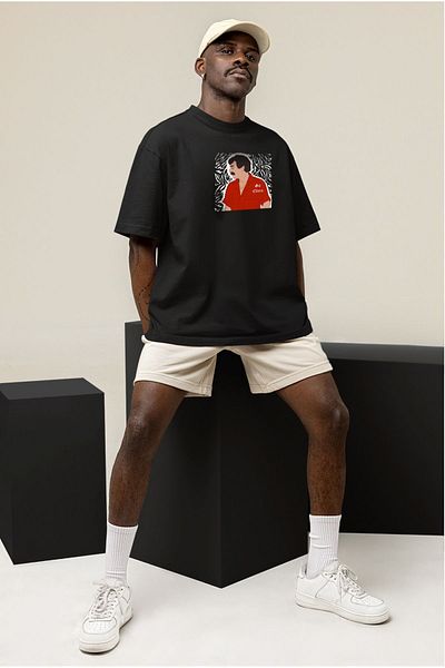 swOzz Müslüm Gürses - Tricou negru oversize unisex de înaltă calitate cu imprimeu Go Hands