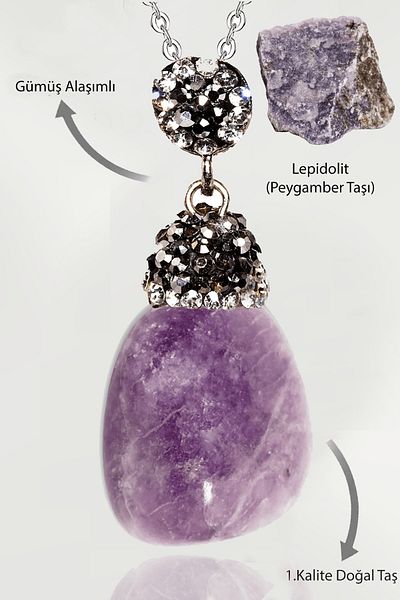 Tesbih Atölyesi Zircon and Lepidolite Stone Drummed Necklace - Certified