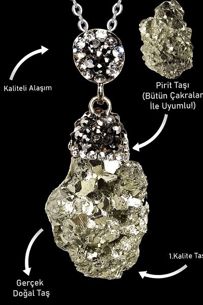 Tesbih Atölyesi Raw Unprocessed Zircon and Pyrite Stone Certified Necklace