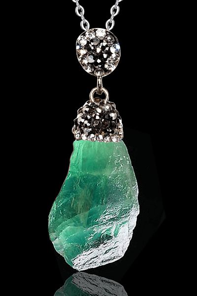 Tesbih Atölyesi Green Fluorite Zircon Stone Necklace - Raw Unprocessed, Certified
