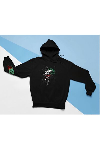 swOzz Hanorac cu glugă Joker cu mâneci și mâneci, negru, supradimensionat, 100% bumbac, unisex