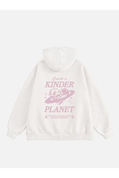 Mad&Calf Дамски полар с щампа Kinder Planet и качулка