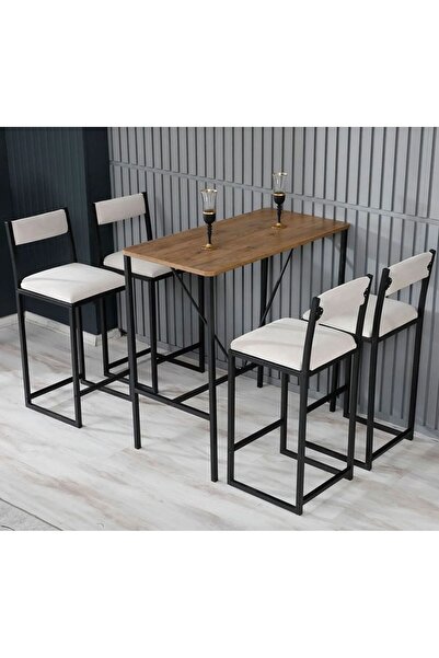 Cosargroup Bar Sandalyesi Bar Taburesi Siyah Metal Mutfak Sandalyesi Otel Cafe Sandalyesi Krem Baby Face Kumaş