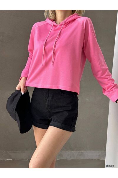 WoolnClyde Women's Pink Solid Color Oversize Fit Hooded Hoodie Unprinted Basic Sweatshirt