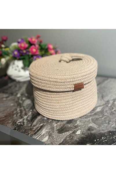 GNG Home Tekstil Ръчно изтъкана кошница от кафява юта - кошница с капак, 23x12 cm