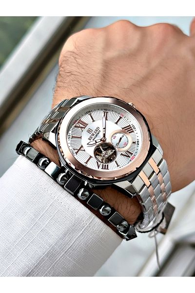 Reward Men's Wristwatch - Rose Silver Color, Case Cord Steel Mechanism, Bracelet Included