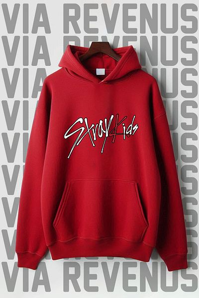 Vordevia Stray Kids Printed - суичър с широка шарка с качулка, кенгуру джоб, повдигнати 3 нишки