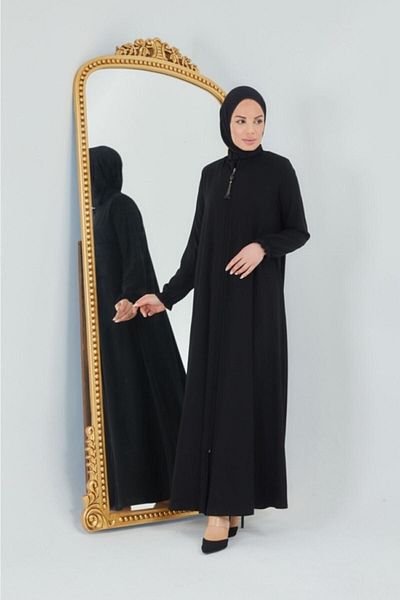 Limante Black Crepe Mevlana Model Ferace - Pocketed