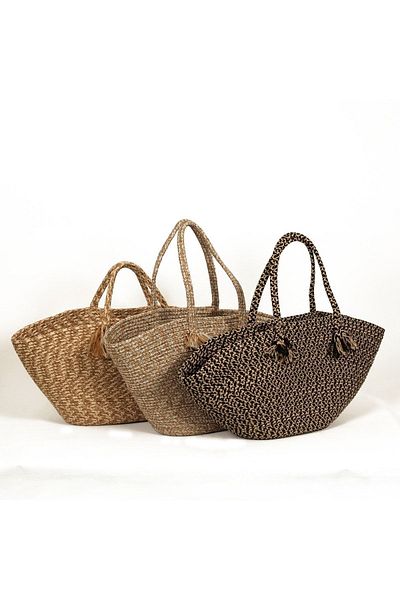 TurQhouse Natural 100% Hand Knitted Antibacterial Women's Straw Beach Bag