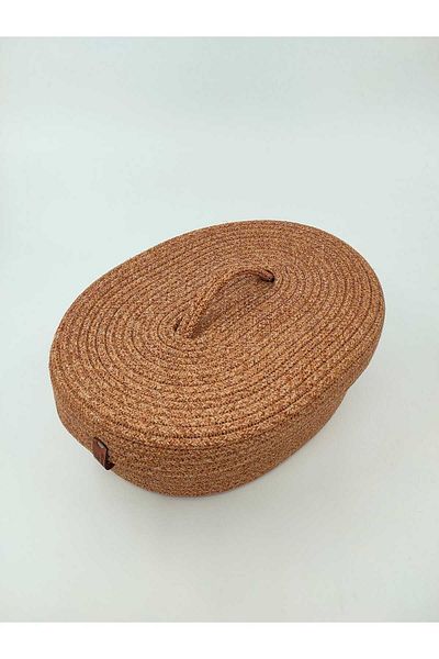 REYGON TEKSTİL wicker OVAL BASKET WITH JUTE LID, HAND WOVEN BASKET BATHROOM AND KITCHEN ORGANIZER 30X25X10