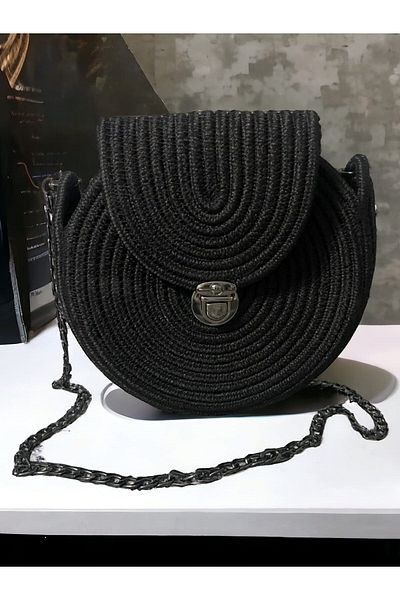 GNG Home Tekstil Straw Hand Knitted Shoulder Bag with Strap