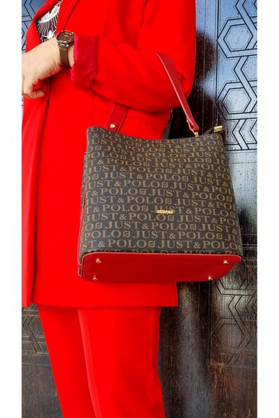 Just Polo Women's Brown-Red Three-Compartment Shoulder Bag