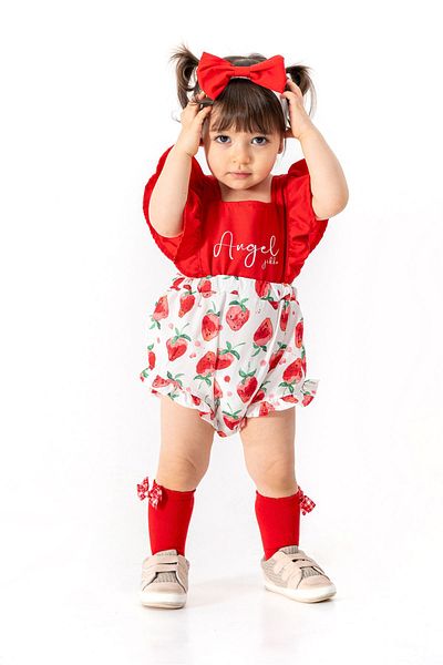 Jikko Baby بذلة رومبير باندانا منقوشة بالفواكه للفتيات الصغيرات