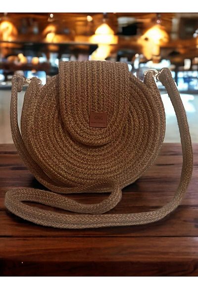 GNG Home Tekstil Straw Hand Knitted Shoulder Bag with Strap