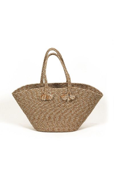 TurQhouse Natural 100% Hand Knitted Antibacterial Women's Straw Beach Bag