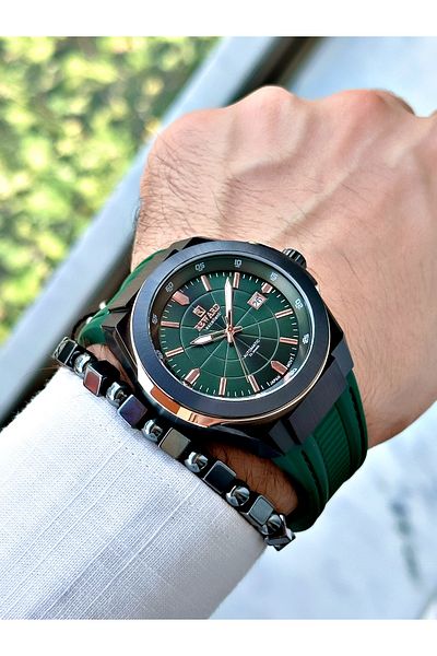 Reward Men's Wristwatch - Green Color, Steel Case, Mechanism, Luxury Bracelet