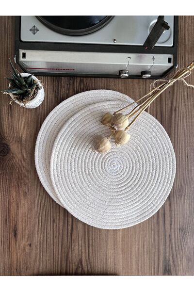KARNAVAL HOME مجموعة من قطعتين من القش المحبوك من Volonte Bordered Cream Jute American Service