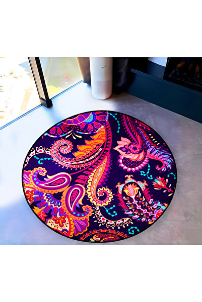 Rugs Modern Halı Mira Round Pink Purple Ethnic Patterned Woven Base Decorativ...