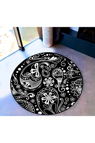 Rugs Modern Halı Mira Round Black and White Ethnic Patterned Woven Base Decor...