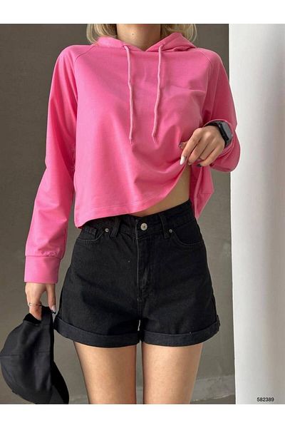 WoolnClyde Women's Pink Solid Color Oversize Fit Hooded Hoodie Unprinted Basic Sweatshirt