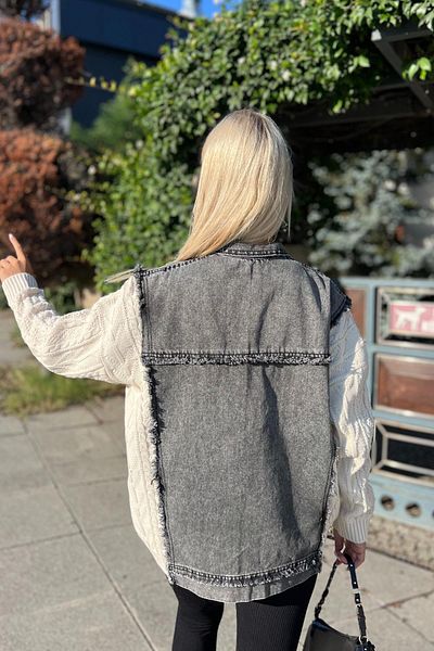 For Angels Hair Braided Smoked Denim Jacket - Sleeve Detailed