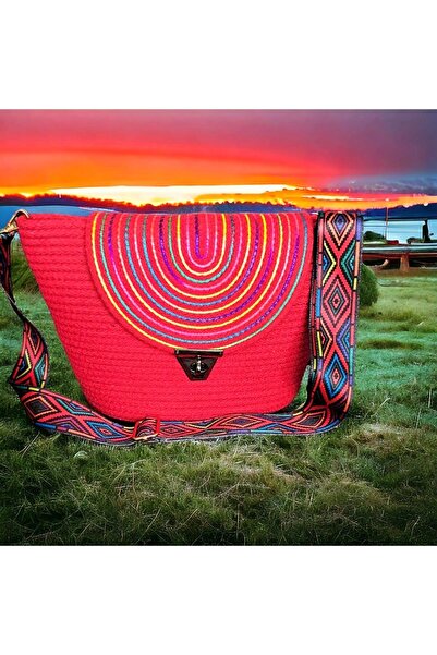 GNG Home Tekstil Natural Jute Rope Shoulder Bag with Strap - Hand-Woven