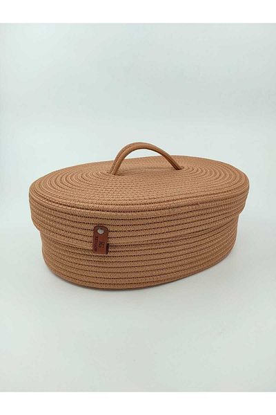 REYGON TEKSTİL wicker OVAL BASKET WITH JUTE LID, HAND WOVEN BASKET BATHROOM AND KITCHEN ORGANIZER 30X25X10