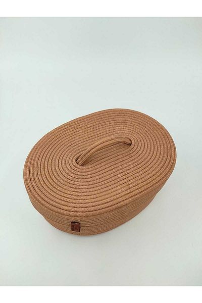 REYGON TEKSTİL wicker OVAL BASKET WITH JUTE LID, HAND WOVEN BASKET BATHROOM AND KITCHEN ORGANIZER 30X25X10